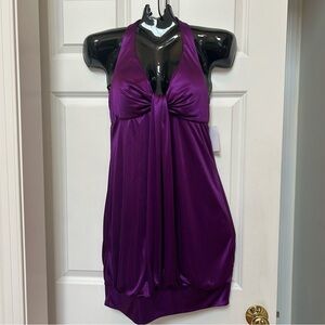 Deep Purple Halter Cocktail Mini Dress with Banded Bottom Medium Size 9